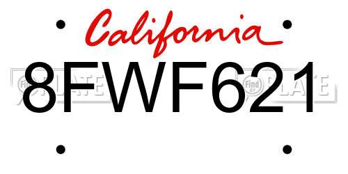 8FWF621 California License Plate
