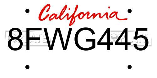 8FWG445 California License Plate