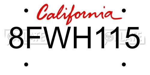 8FWH115 California License Plate