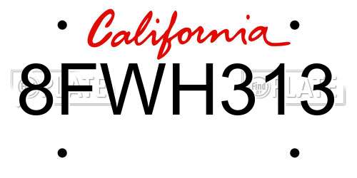 8FWH313 California License Plate