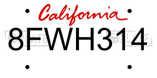 8FWH314 California License Plate