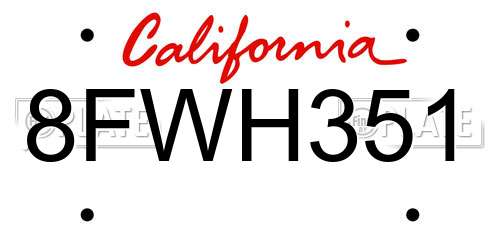 8FWH351 California License Plate