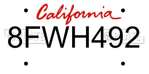 8FWH492 California License Plate