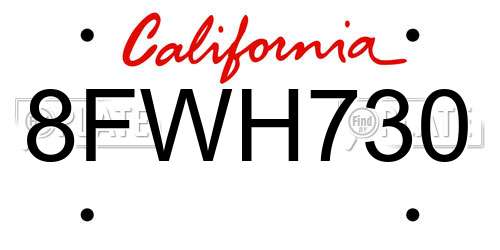 8FWH730 California License Plate