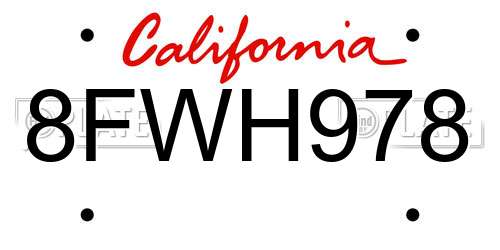 8FWH978 California License Plate