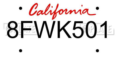 8FWK501 California License Plate