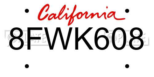 8FWK608 California License Plate