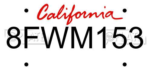 8FWM153 California License Plate