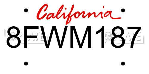 8FWM187 California License Plate