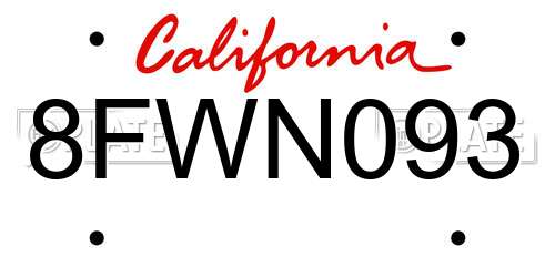8FWN093 California License Plate