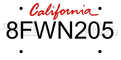 8FWN205 California License Plate