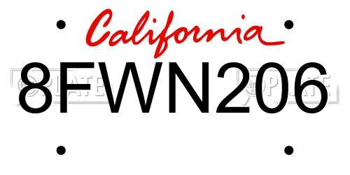 8FWN206 California License Plate