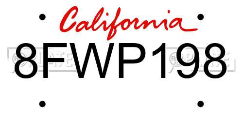 8FWP198 California License Plate