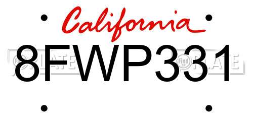 8FWP331 California License Plate