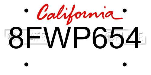 8FWP654 California License Plate