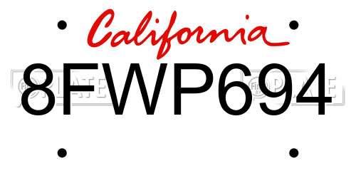 8FWP694 California License Plate