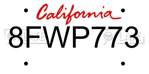 8FWP773 California License Plate