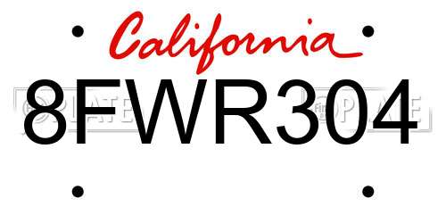 8FWR304 California License Plate