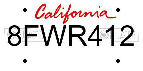 8FWR412 California License Plate