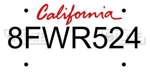 8FWR524 California License Plate