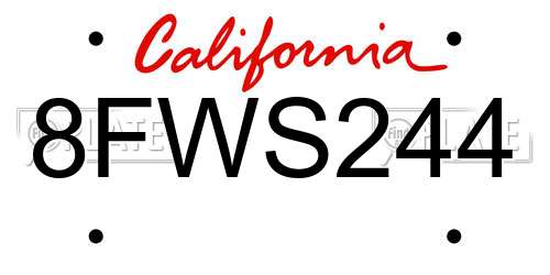 8FWS244 California License Plate