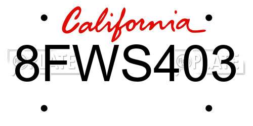 8FWS403 California License Plate