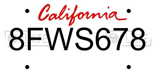 8FWS678 California License Plate