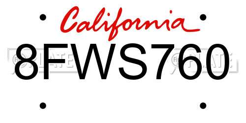 8FWS760 California License Plate