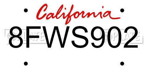 8FWS902 California License Plate