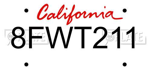 8FWT211 California License Plate