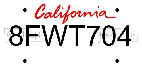 8FWT704 California License Plate