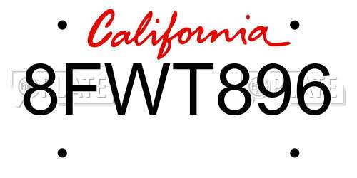 8FWT896 California License Plate