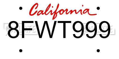 8FWT999 California License Plate