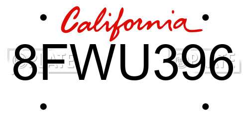 8FWU396 California License Plate