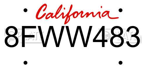8FWW483 California License Plate