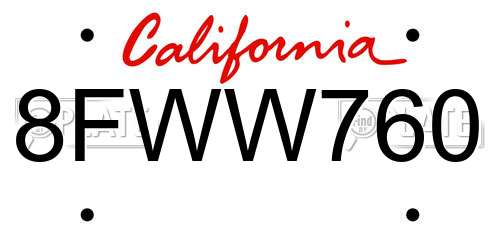 8FWW760 California License Plate