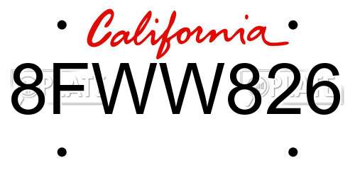 8FWW826 California License Plate