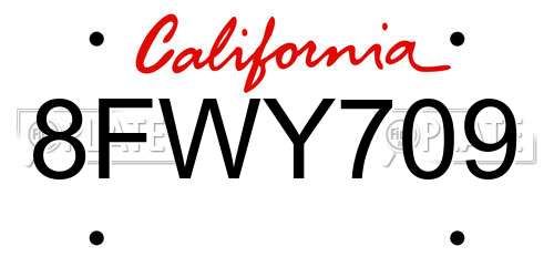 8FWY709 California License Plate