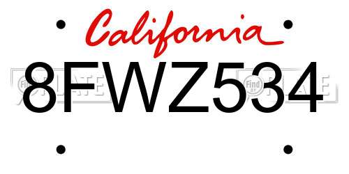 8FWZ534 California License Plate