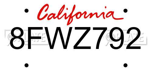 8FWZ792 California License Plate