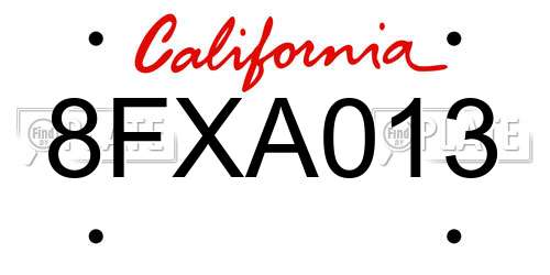 8FXA013 California License Plate