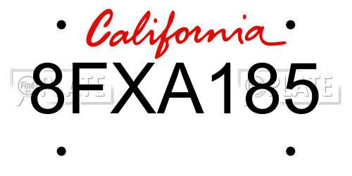 8FXA185 California License Plate