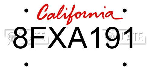 8FXA191 California License Plate