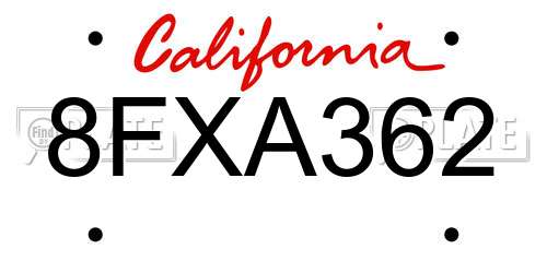 8FXA362 California License Plate