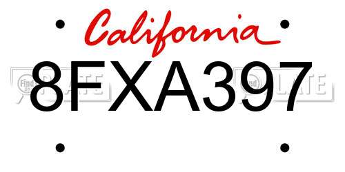 8FXA397 California License Plate