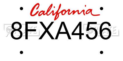 8FXA456 California License Plate