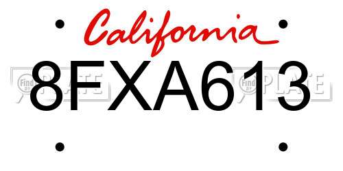 8FXA613 California License Plate