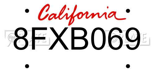 8FXB069 California License Plate