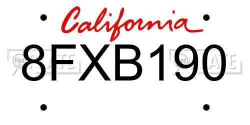 8FXB190 California License Plate