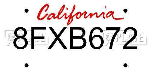 8FXB672 California License Plate